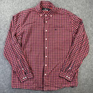 Coast Marlin Buttondown Shirt Mens XL Red Navy Check Stretch Long Sleeve Casual